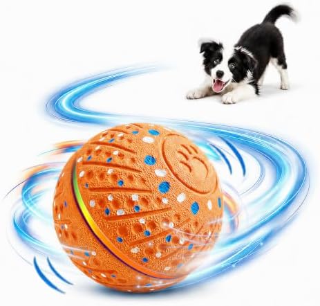 Interactive Dog Ball Toy, Automatic Rolling & Bouncing, LED, Orange