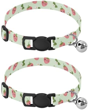 2 Pack Small Dog Collar Cute Strawberries Puppy Collar with Bell, Adjustable Length 10.6" to 17.1"