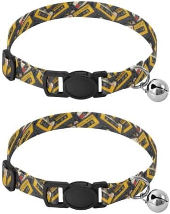 Retro Cassette Tapes Cat Collars with Bell 2 Pack Pet Collar Adjustable 10.6 to 17.1 Inches