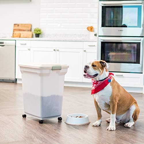 IRIS USA Dog Food Storage Container, Up to 58lbs, Almond/Pearl, Made in USA