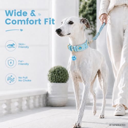 Rhinestone Dog Collar with QR ID Tag, Ostrich-Embossed, Blue, M | Crystal Dog Collar with Ostrich-Embossed Texture, Adjustable Waterproof Fit and QR Scan Pet ID for Stylish Daily Wear