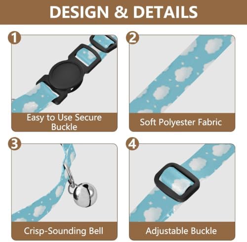 White Clouds Light Blue Collar for Puppy, 2 Pack Dog Bell Collar