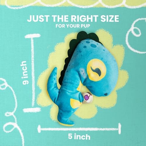 Snugarooz Tea-Rex with Repair Patch - Plush Dog Toy with Squeaker & Crinkle Sounds - Whimsical T-Rex Cup Design for Engaging Playtime