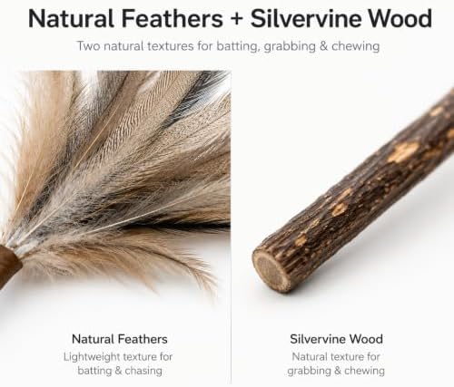 Silvervine Feather Cat Toys, 3 Pack Natural Feather Chew Toys
