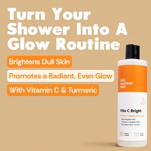 Her Fantasy Box | Vita C Bright Turmeric Body Wash – Antioxidant‐Rich Citrus Cleanser with Vitamin C & Turmeric for Radiant, Even-Looking Skin, Moisturizing Vegan Formula (16 oz)
