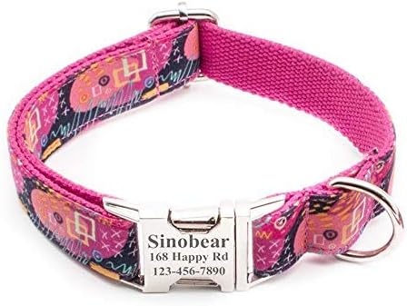 Durable Engraved Dog Collar Adjustable Sizing Fabric (Pink Graffiti)