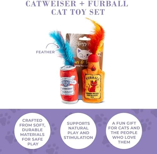 Haute Diggity Kitty Catweiser + Furball Set, Soft Plush Cat Toys