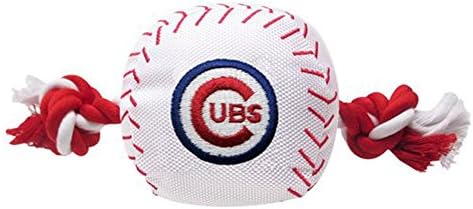 MLB CHICAGO CUBS Baseball Rope Toy for DOGS & CATS. Tough nylon, Sporty Baseball Design, Heavy-duty ropes with Inner SQUEAKER