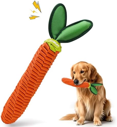 AUSCAT Carrot Dog Toy, Rope Toys for Dogs, Durable Tug of War Toy with Squeaker, Braided Rope Dog Toy, Braided Teething Toys for Small and Medium Dogs, not for Aggressive Chewers