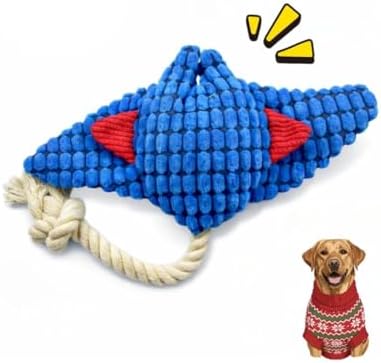Durable Stingray Manta Ray Rope Plush Dog Toy with Squeaker – Strong Stitched Seams, High Resilience Cotton, Interactive Tug-of-War for Small to Large Breeds, Teething Puppies & Moderate Chewers