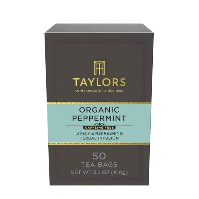 Taylors of Harrogate Organic Peppermint, Herbal Tea, Pillow Tea Bags, 50 Count (Pack of 1), Clean, Pure and Refreshing, Caffeine-Free, Enjoy Hot or Iced, 50 Teabags
