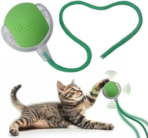 Interactive Cat Dog Toy Ball with LED Light, Automatic Rolling(Green)