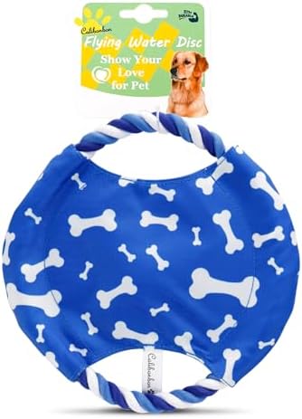 Dog Rope Flying Disc Toy with Squeaker | Durable Canvas Center & Braided Cotton Rope Ring | 2-in-1 Fetch & Tug Interactive Toy for Small & Medium Dogs | 9 Inch
