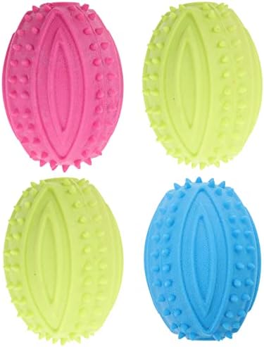 UEETEK Dog Rugby Ball Chew Toys : 4Pcs Interactive Dog Toys High Bounce Football for Puppy Teething Playing Training, 3.74x2.28x2.28 inch (Random Color)