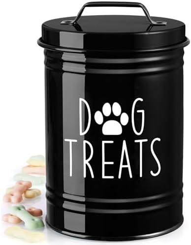 OUTNILI Extra Large Dog Treat Container Airtight - 9" Tall X 6" Round Black Dog Treat Jar for Kitchen Counter - Rustic Treat Storage Canister for Dogs, Cats, Small Animals