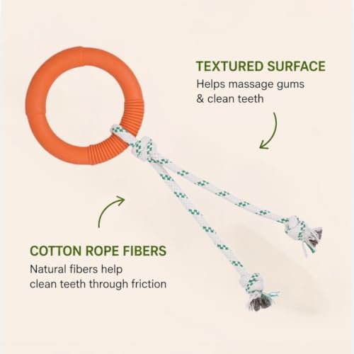 Green Sheep Natural Rubber Dog Chew Toy, Interactive Ring Rope Dog Toy for Tug of War, Durable Dog Toy with Recycled Cotton Rope for Medium to Large Dogs,Orange