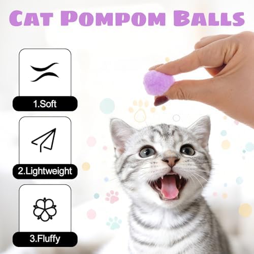 2Pcs Cat Ball Launchers with 100Pcs Pom Pom Balls Cat Interactive Soft Ball Toy Interactive Pet Toys Launcher for Cats Indoor Play