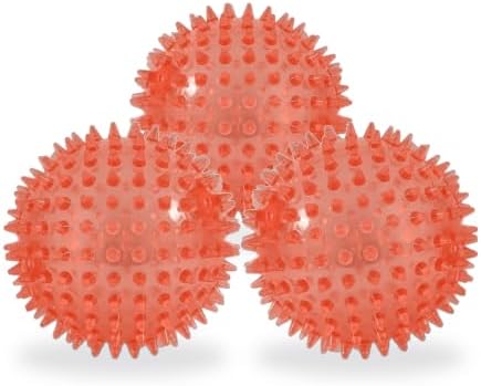 Squeaky Spiky Dog Balls for Teeth Cleaning & Gum Massage 2 Inch Puppy Small Dogs Red | Spiny TPR Rubber Chew Toys for Fetch Play Interactive Bouncy Dental Balls BPA Free Nontoxic Floats - 3 Pack