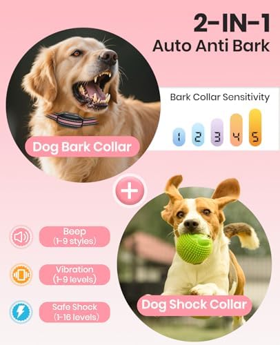 2-in-1 Bark Collar & Shock Collar for Dogs, 3300Ft Dog Training Collar with Remote 2 Pack - Anti Bark/Beep/Vibration/Shock 4 Modes, IP67 Smart Dog E Collar with 5 Adjustable Sensitivity for All Breeds