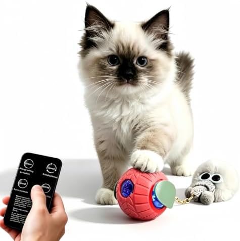 Nicbeypole Intelligent pet Toy Ball, Used for Interactive Chasing of Cats or Dogs, with Battery Display on the Screen, can be remotely Turned Off, Equipped with Bird Songs, self Entertainment (Rad)