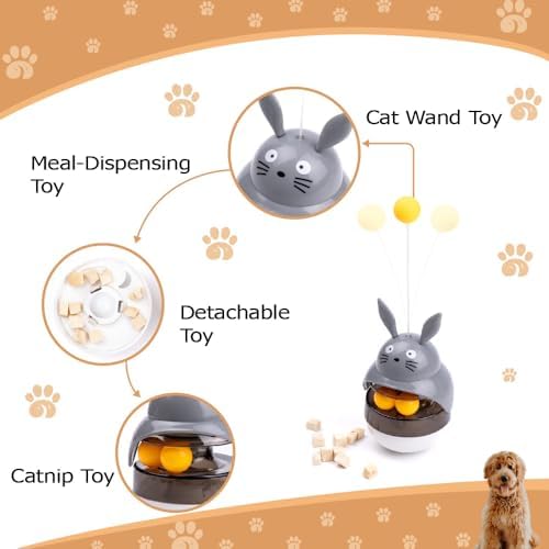 Cat Treat Puzzle Toy, Auto-Balancing Pet Food Dispenser - Brain Stimulating - Slow Feeder - Boredom Relief Kitten Toys, Interactive Training, Toy for Indoor Bored Cats (Pink, Rabbit)