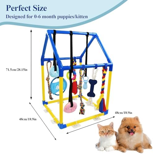 ASOCEA Puppy Play Gym for Small Dogs – Interactive Jungle Gym with 10 Hanging Toys, Adjustable Height, Safe PVC Frame for Indoor Puppy Entertainment, Teething & Mental Stimulation