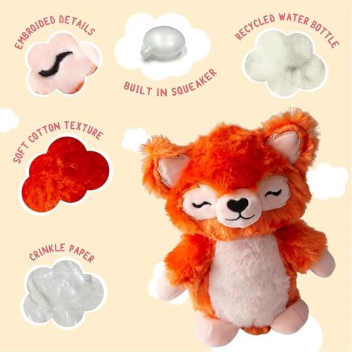 SNUG AROOZ Foxy the Red Panda - Orange & White Plush Dog Toy, Squeaks & Crinkles, Pet Multi-Sensory Play, 8" Soft Animal Companion, Cuddle-Fetch-Chew