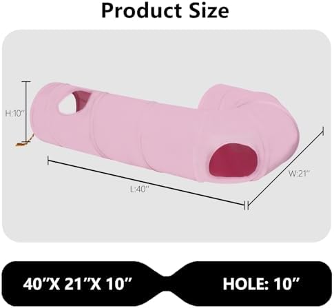 Cat Tunnel, 2-Way Collapsible Cat Tube with Interactive Peek-A-Boo Hole, Toy Ball, and Rope – Ideal for Indoor Cats, Kittens, and Rabbits (Pink)