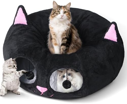 Baseola Fuzzy Cat Tunnel Bed for Indoor Cats, 2-in-1 Interactive Cat Toys