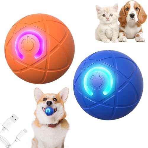 2PCS Shaking Ball for Dog, Vibrating Balls for Dogs, Bouncing Ball for Small/Medium/Large Dogs, Rechargeable Interactive Dog Balls to Keep Them Busy(Orange+Blue)