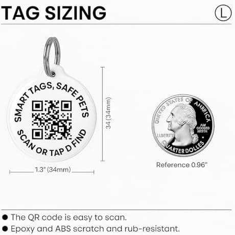 Smart Pet ID Tag with QR Code & NFC – Epoxy Coated Waterproof PVC – Scan or Tap to Access Pet Info – Universal Tag for Dogs & Cats – No App Needed – Update Profile Anytime (White)