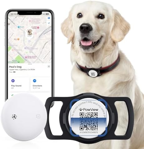 Smart Pet Tracker for Collar - Dog Trackers Location for Pet with Holder, No Monthly Fee, Real-Time Tracking, iOS Only, Long-Lasting, IPX6 Waterproof, Anti-Lost Tracker for Cats, Bag Straps, Black