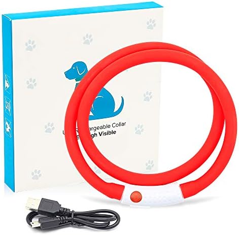 BSEEN Light Up Dog Collar, Silicone LED Dog Collar Rechargeable Cat Collar Cuttable Glowing Puppy Necklace Safety Dog Lights for Night Walking (Red)