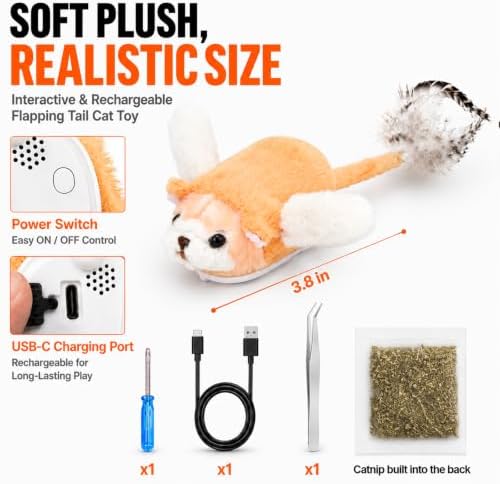 BABORUI Interactive Cat Toy Flying Mouse, Orange Mouse