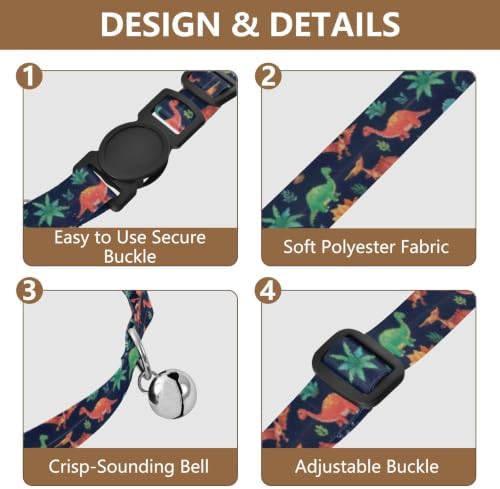 2 Pack Dog Collar Cartoon Dinosaurs Dog Collar with Bell, Adjustable Length 10.6" to 17.1"