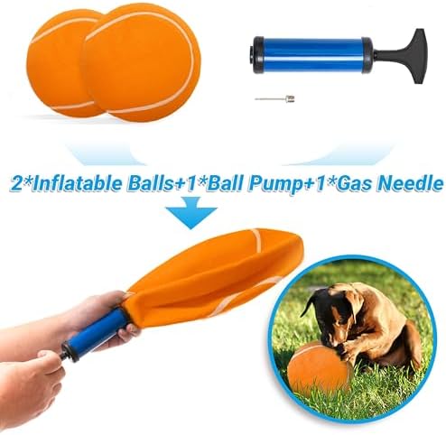 9.5" Large Dog Tennis Balls (2-Pack), Inflatable Toy with Pump