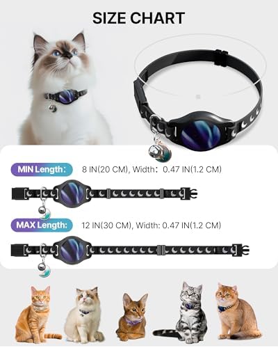 typecase Reflective Breakaway Cat Collar with AirTag Holder, Black/Blue | Black Reflective Breakaway Cat Collar With Bell And Silicone AirTag Holder; Adjustable 8-12 In; AirTag Not Included