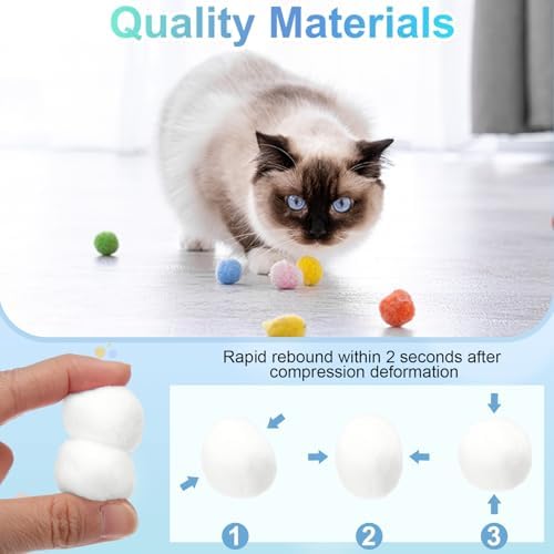 Cat Toy Pom Ball, Interactive Cat Ball Toys Fuzzy Pompoms (Plush, 1.2Inch, 30Pcs, White) for Kittens Pet Enrichment Training Play Indoor