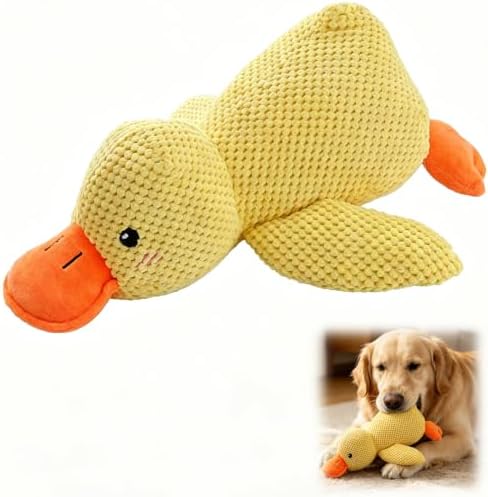 2026 Upgraded Indestructible Plush Dog Toy for Aggressive Chewers, Interactive Squeaky Chew Toy, Durable Teething Toy for Small, Medium & Large Dogs (Yellow Goose)