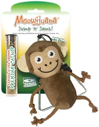 Meowijuana Jump 'n' Jamb Door Hanging Monkey Cat Toy | Refillable Plush