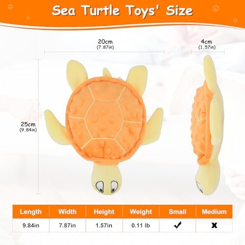 Squeaky Sea Turtle Plush Dog Toy - Durable, No Stuffing (Orange)