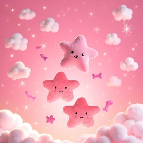 GANPUB 2Pcs Pink Star Plush Pet Dog Toys Cute Squeaky Toy for Interactive Toy Dog Chew Toy for Pet Dog Puppy Training Playing, Squeak