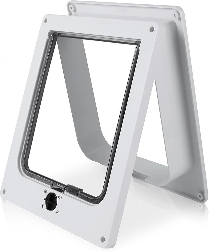 Sailnovo Cat Door（Outer Size 9.25" x 10.62" ）, Rotary 4-Way Facile Locking for Interior Exterior Door,Quiet, ABS Material,Weatherproof Pet Doors, Telescopic Frame, White,(Suitable for Cats<27.54 lb)