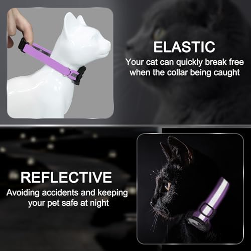 Reflective AirTag Cat Collar, Integrated Cat Collar with Air Tag Holder | Built in AirTag Holder, Adjustable 7-13in for Cats, Kittens and Puppies, Safety Elastic Band, Reflective for Night Walking
