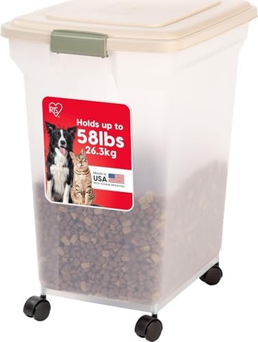 IRIS USA Dog Food Storage Container, Up to 58 lbs, Almond, Made in USA