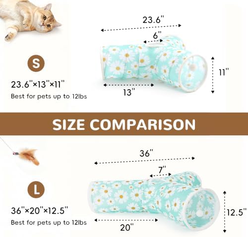Tempcore Cat Tunnel, 3-Way Collapsible Toy, Large Size Daisy Blue Printed