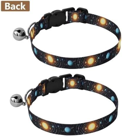 2 Pack Cat Collars Solar System Colorful Planets Dog Bell Collar, Adjustable Length 10.6" to 17.1"