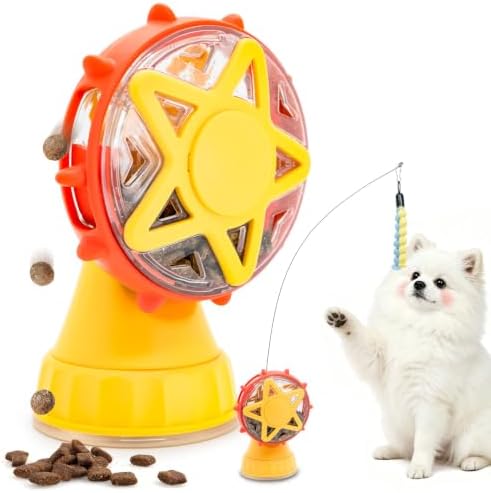 LumoLeaf Interactive Treat Toy for Puppies, Small Dogs & Cats, Treat Dispensing Puzzle Toy with Adjustable Opening, Suction Cup Base & Teaser Wand, Indoor Enrichment Toy for Boredom Relief (Yellow)