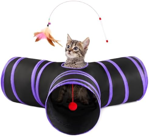 Love's cabin Cat Tunnel for Indoor Cats, 3-Way Collapsible Play Tunnel