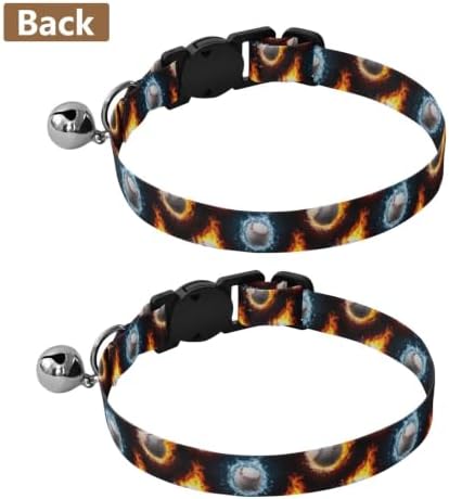 Baseballs Fire Water Splashes Dog Collar with Bell 2 Pack Kitten Collars Adjustable Length 10.6" to 17.1"